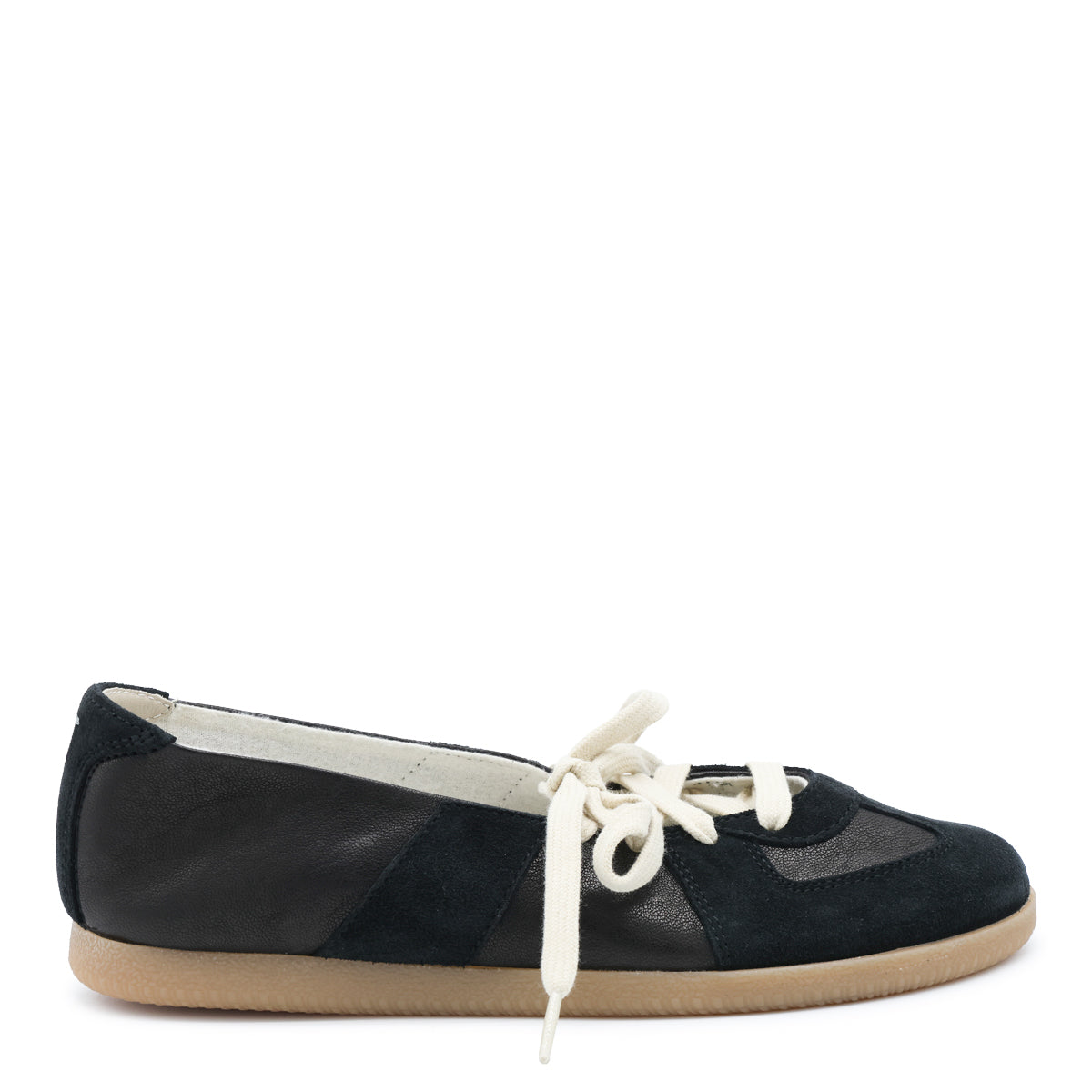 BLACK LEATHER REPLICA SOFT LACED FLATS