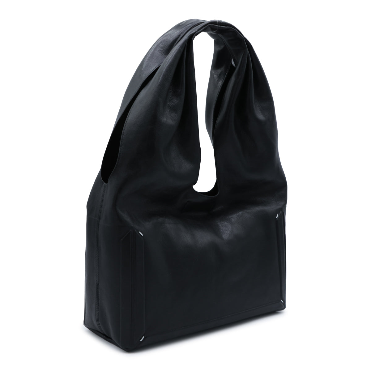 BLACK LEATHER BOX MEDIUM SHOULDER BAG