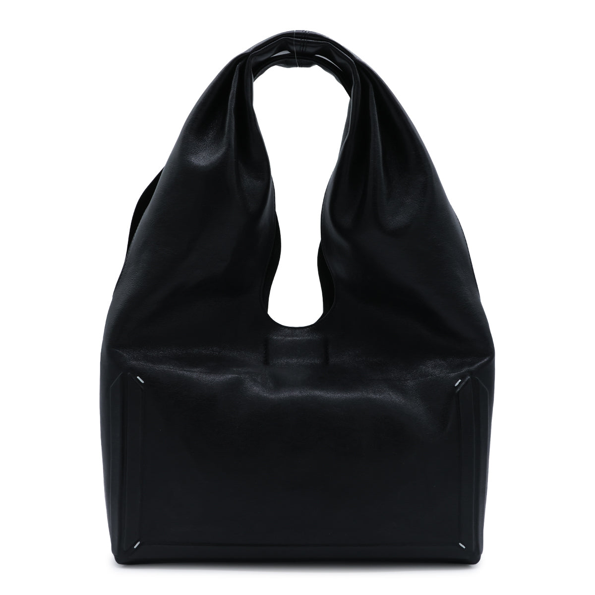 BLACK LEATHER BOX MEDIUM SHOULDER BAG