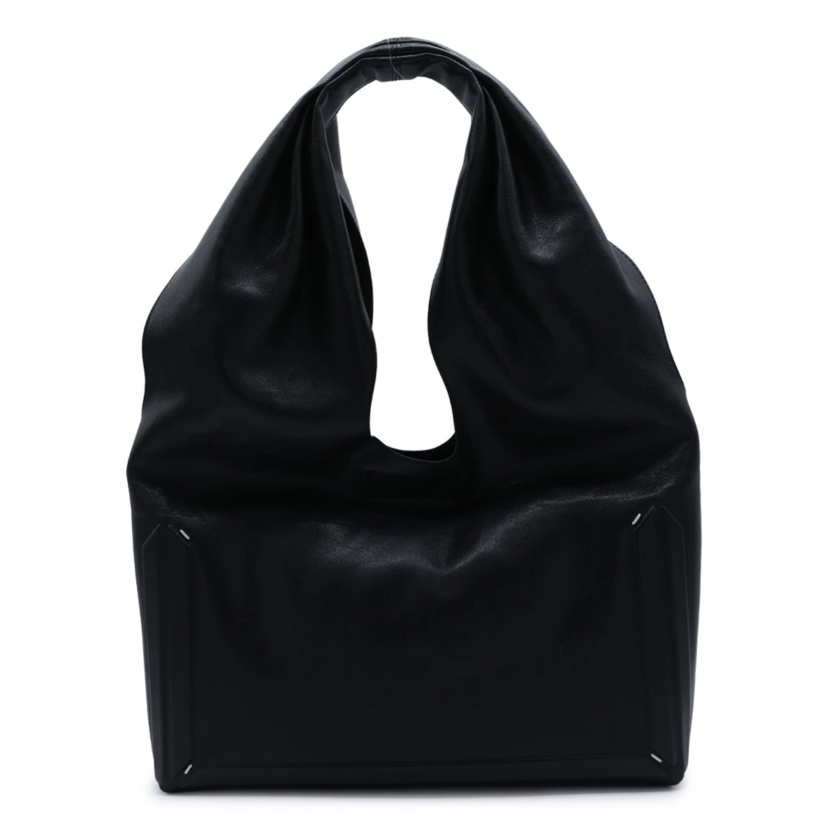 BLACK LEATHER BOX MEDIUM SHOULDER BAG