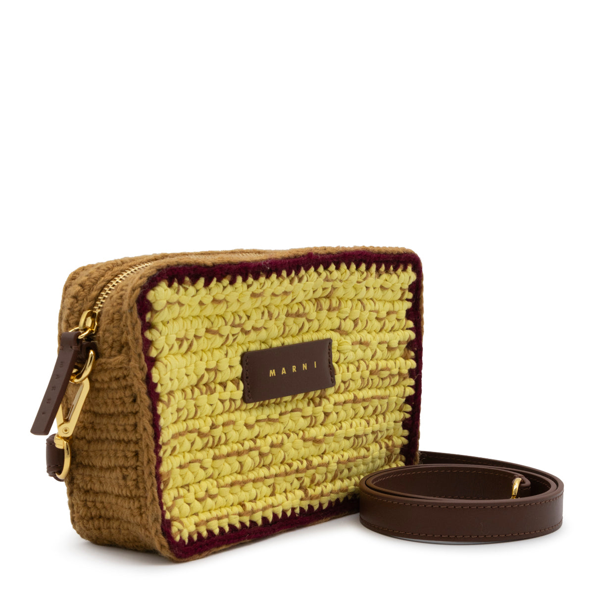 YELLOW AND BROWN WOOL CROSSBODY BAG