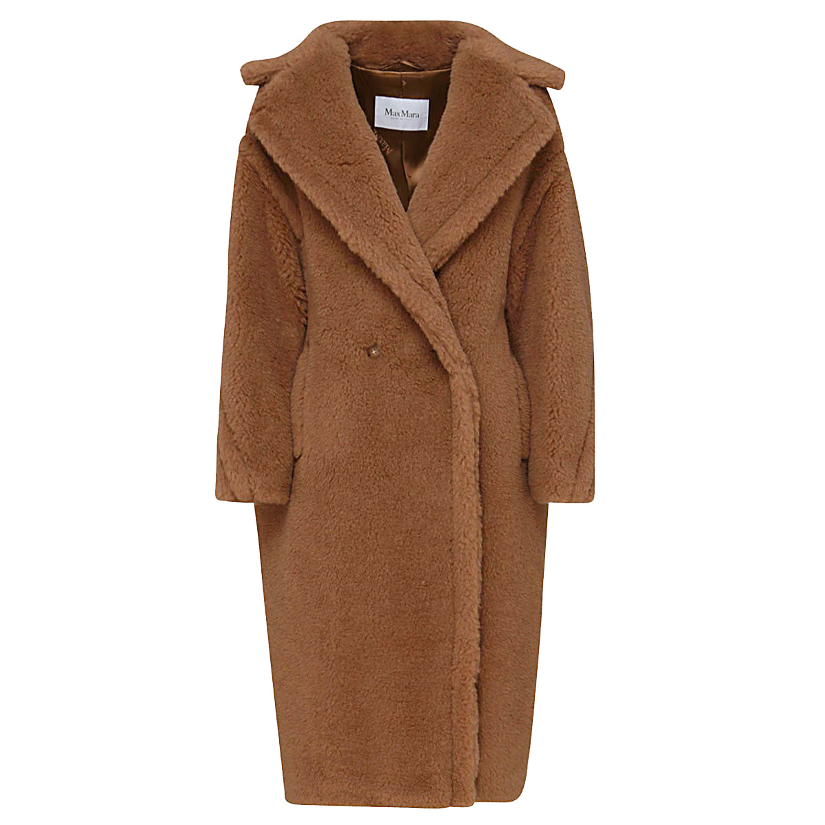 CAMEL WOOL AND SILK BLEND TEDDY COAT