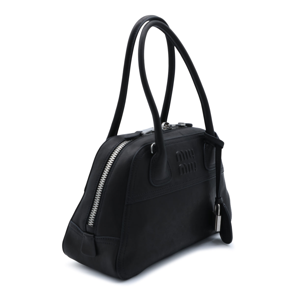 BLACK LEATHER VIVANT BOWLING BAG