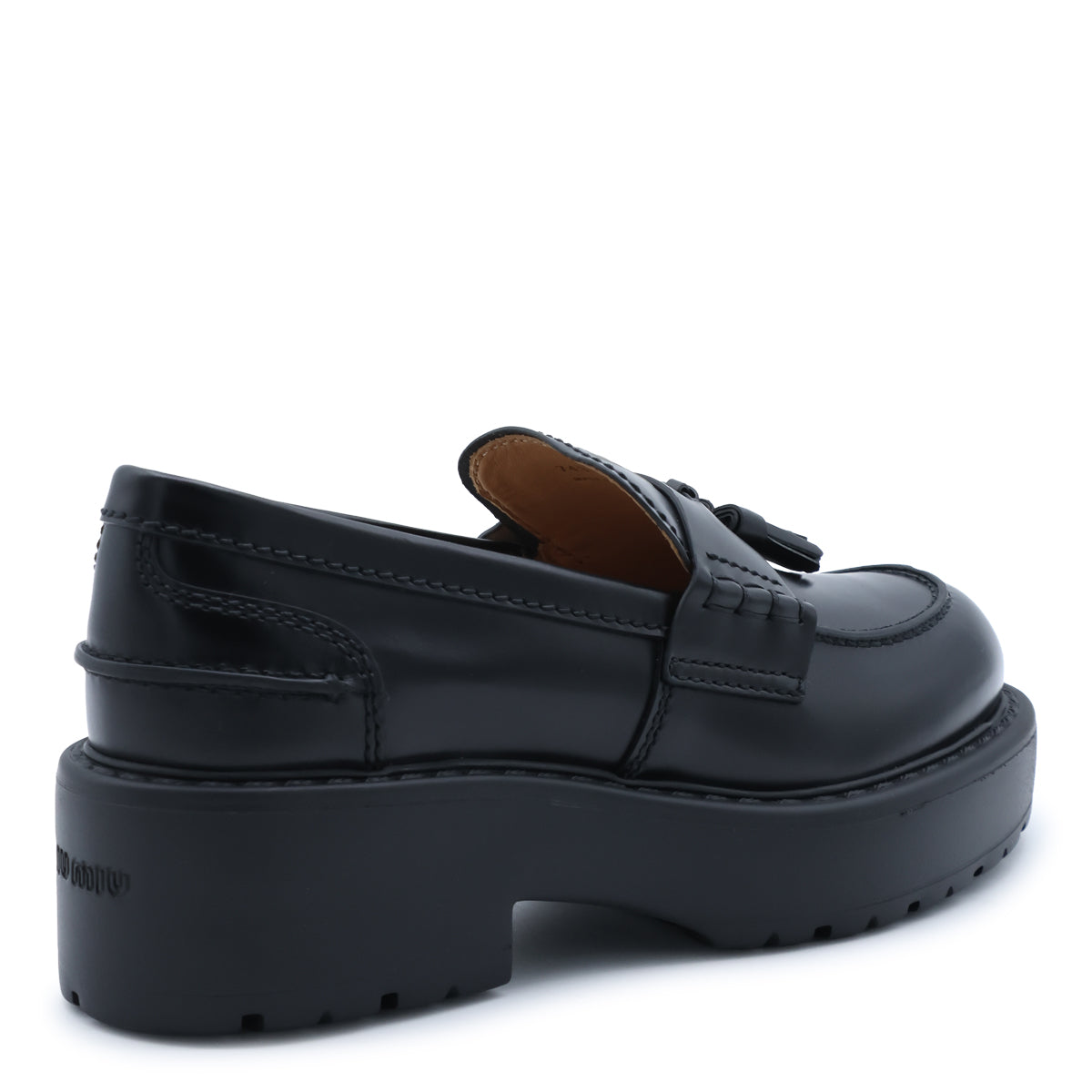 BLACK LEATHER PLATFORM LOGO LOAFERS
