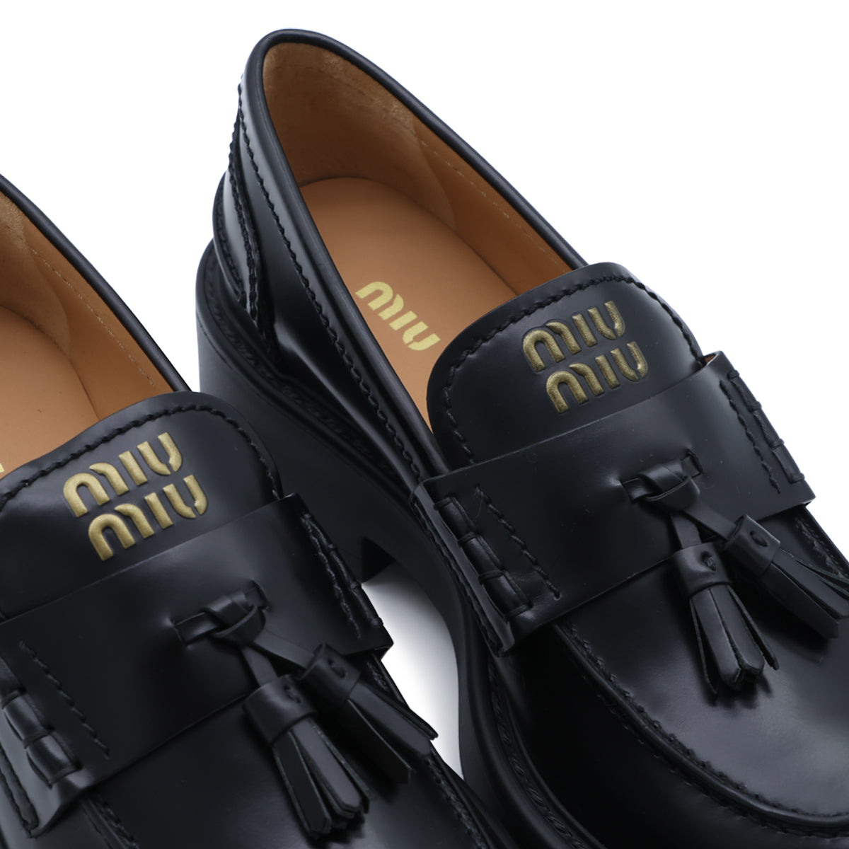 BLACK LEATHER PLATFORM LOGO LOAFERS