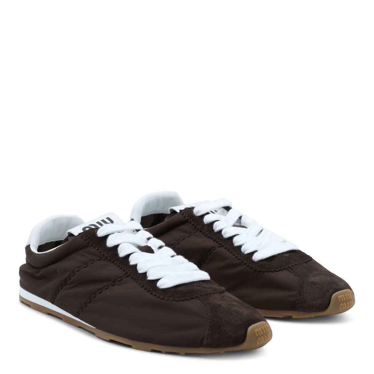 BROWN AND WHITE PLUME SNEAKERS