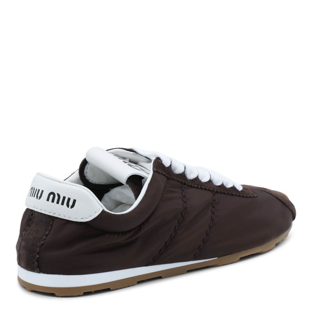 BROWN AND WHITE PLUME SNEAKERS