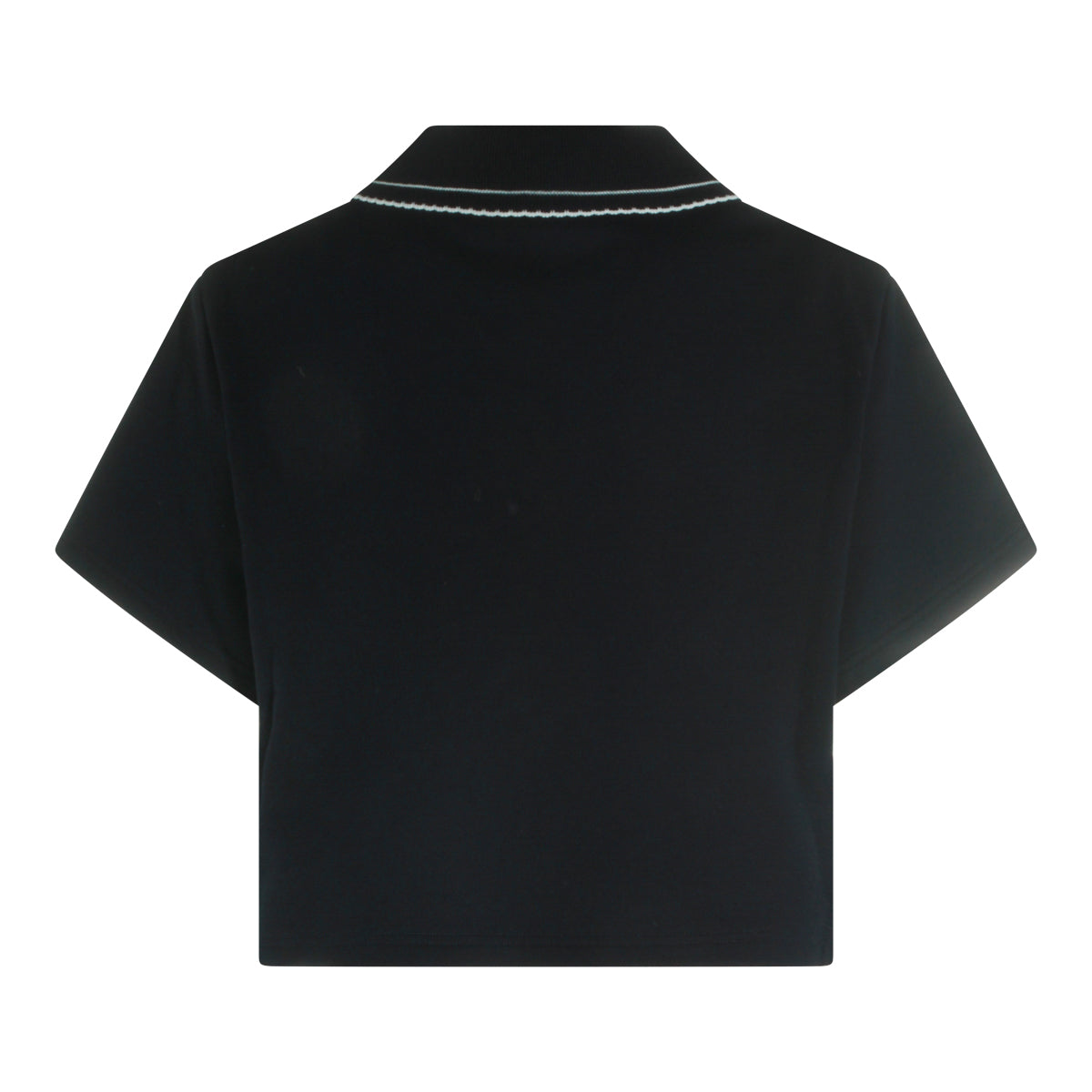 DARK BLUE COTTON CROPPED POLO SHIRT