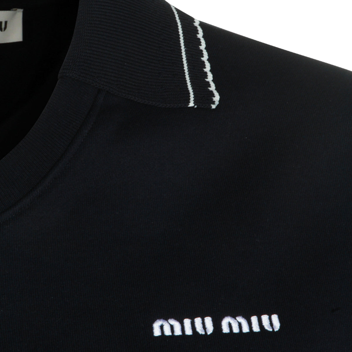 DARK BLUE COTTON CROPPED POLO SHIRT