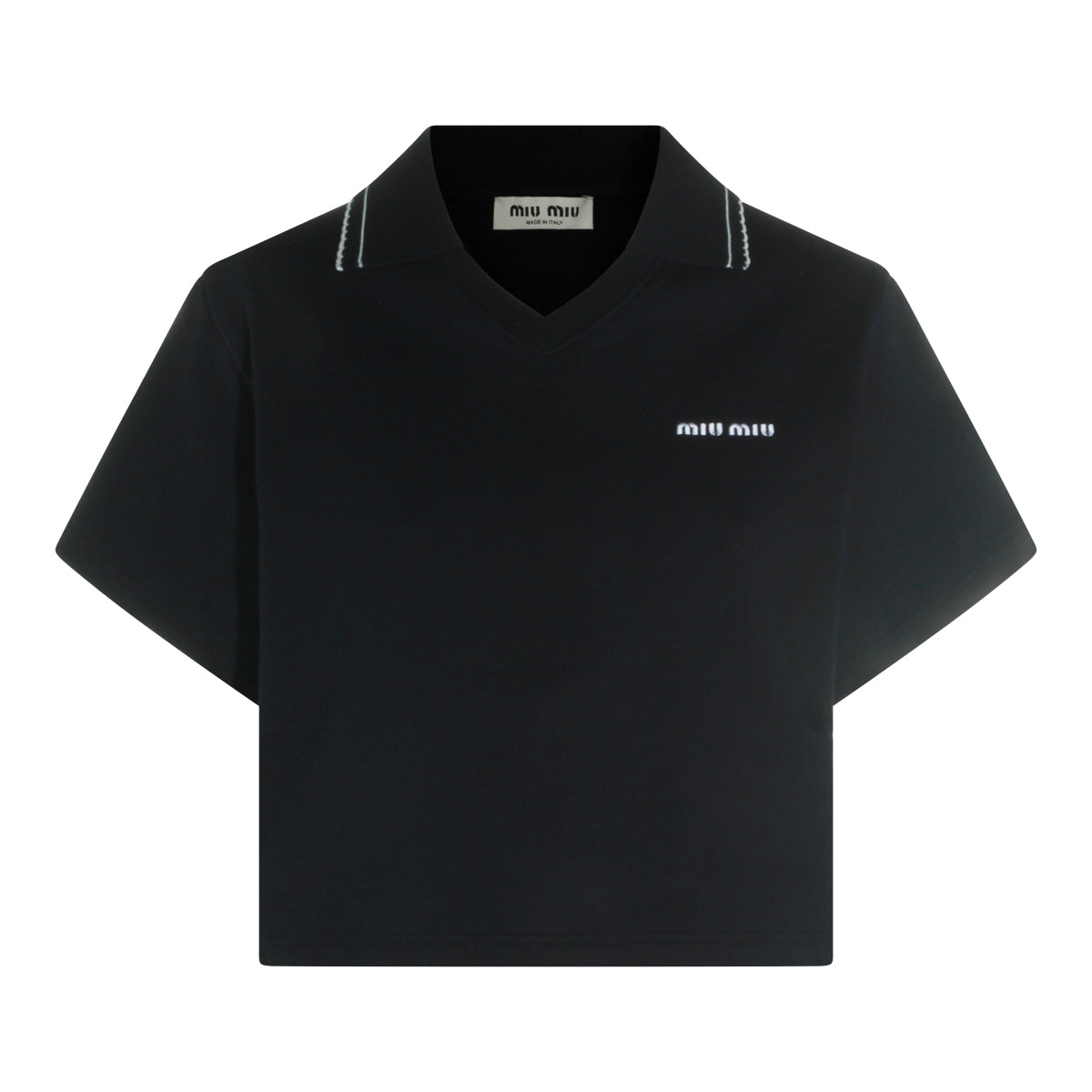 DARK BLUE COTTON CROPPED POLO SHIRT