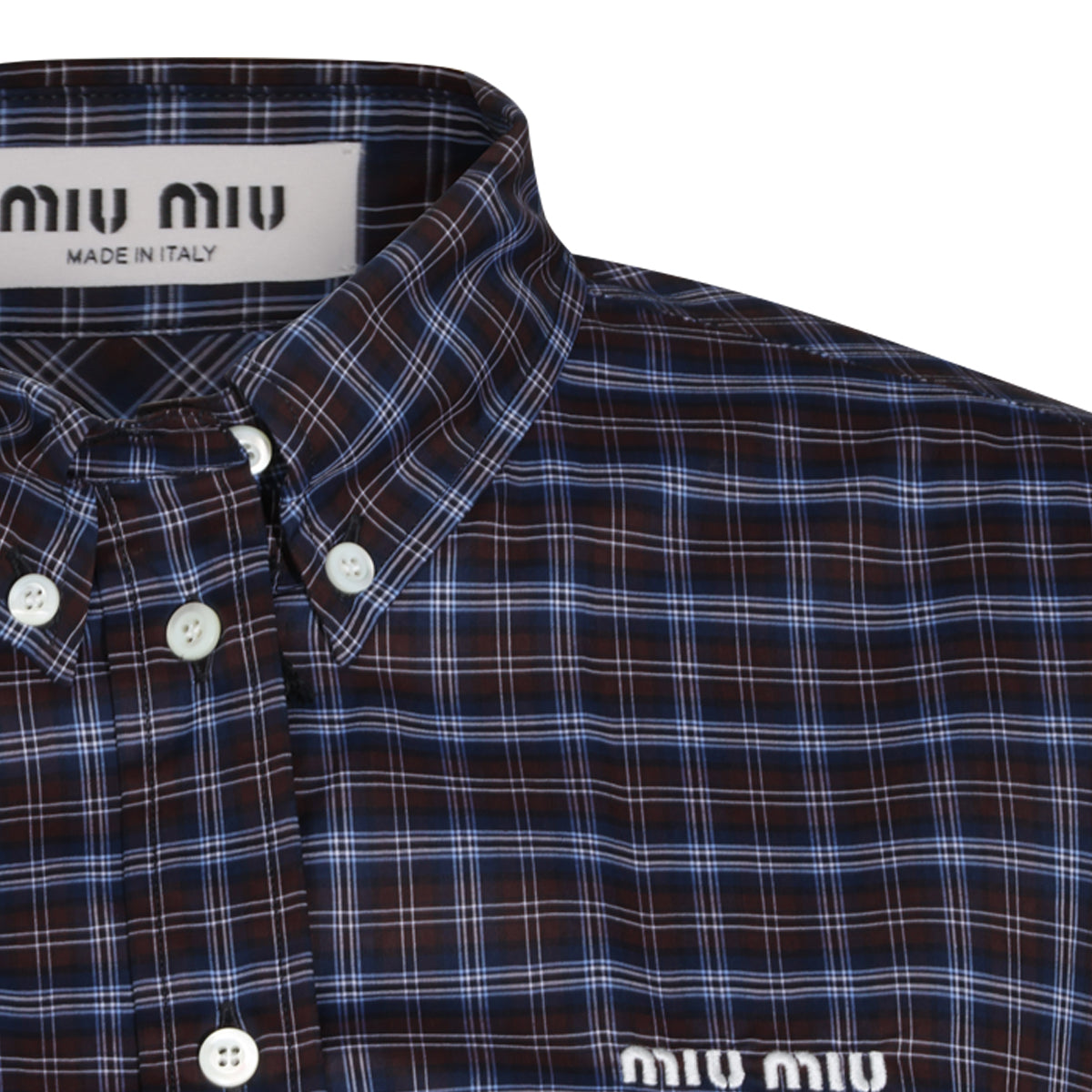 BLUE AND COCOA COTTON PLAID SHIRT
