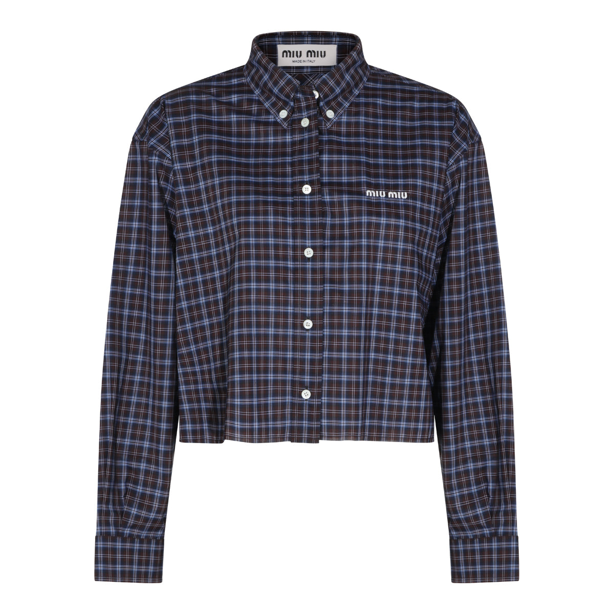 BLUE AND COCOA COTTON PLAID SHIRT