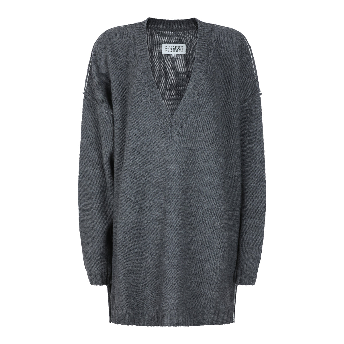 GREY MELANGE COTTON AND WOOL BLEND KNITWEAR