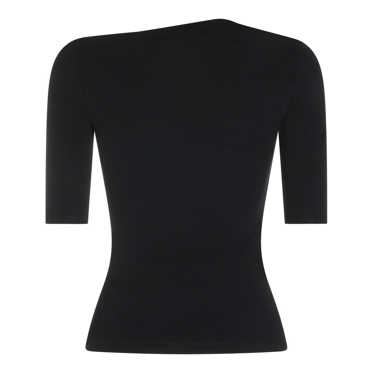 BLACK COTTON AND WOOL BLEND STRETCH TOP