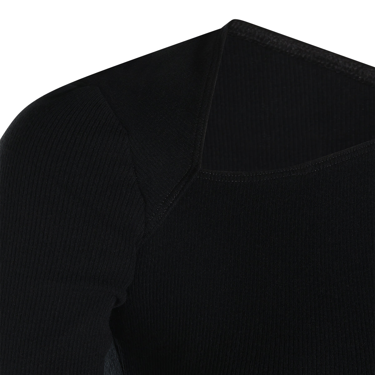 BLACK COTTON AND WOOL BLEND STRETCH TOP