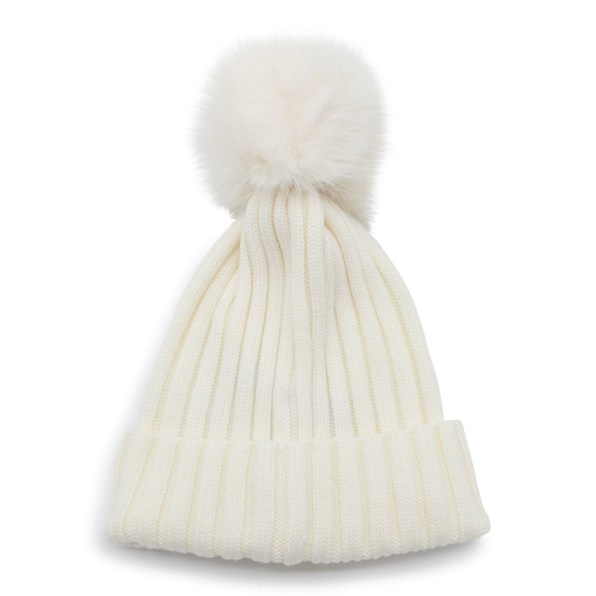 WHITE WOOL POM POM BEANIE
