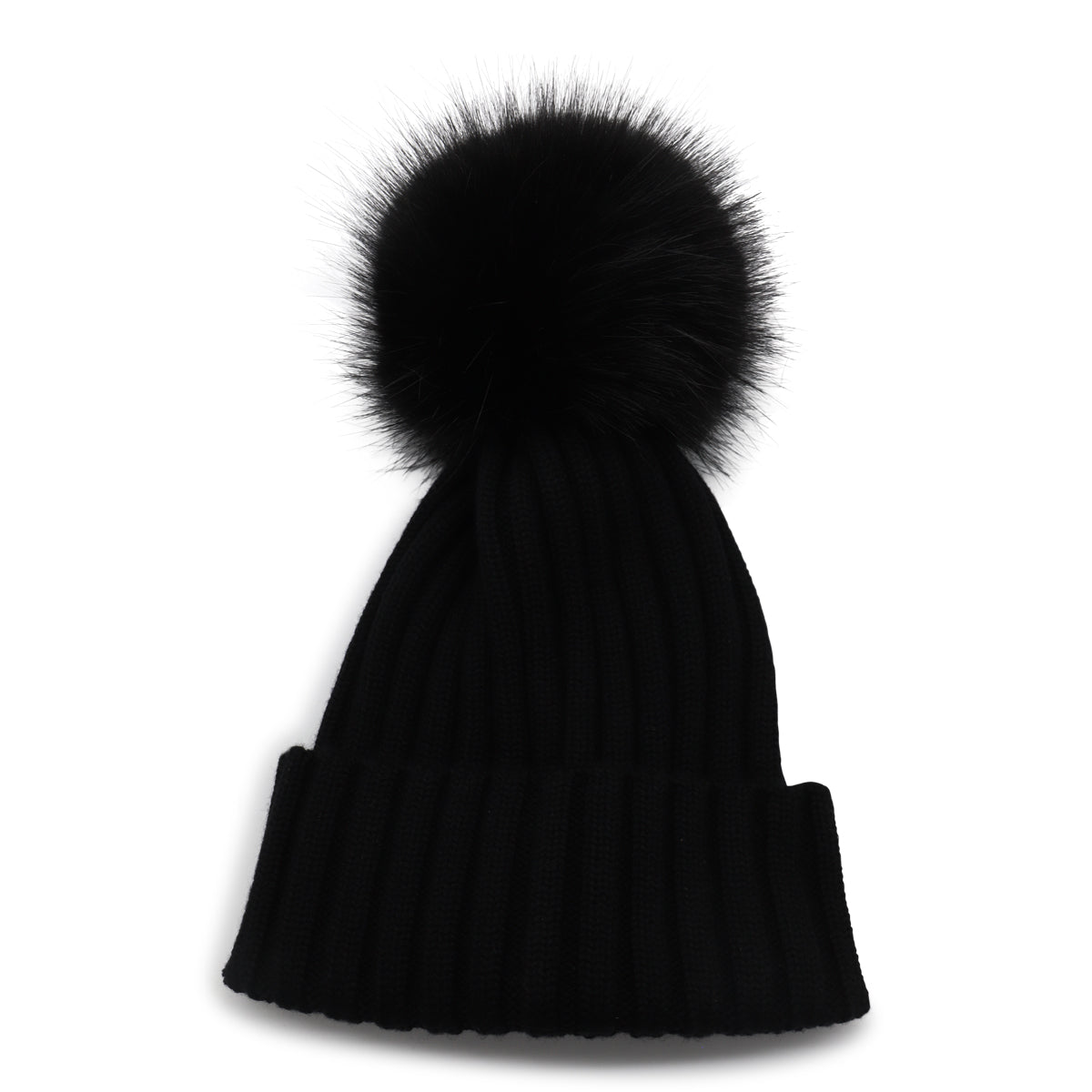 BLACK WOOL POM POM BEANIE