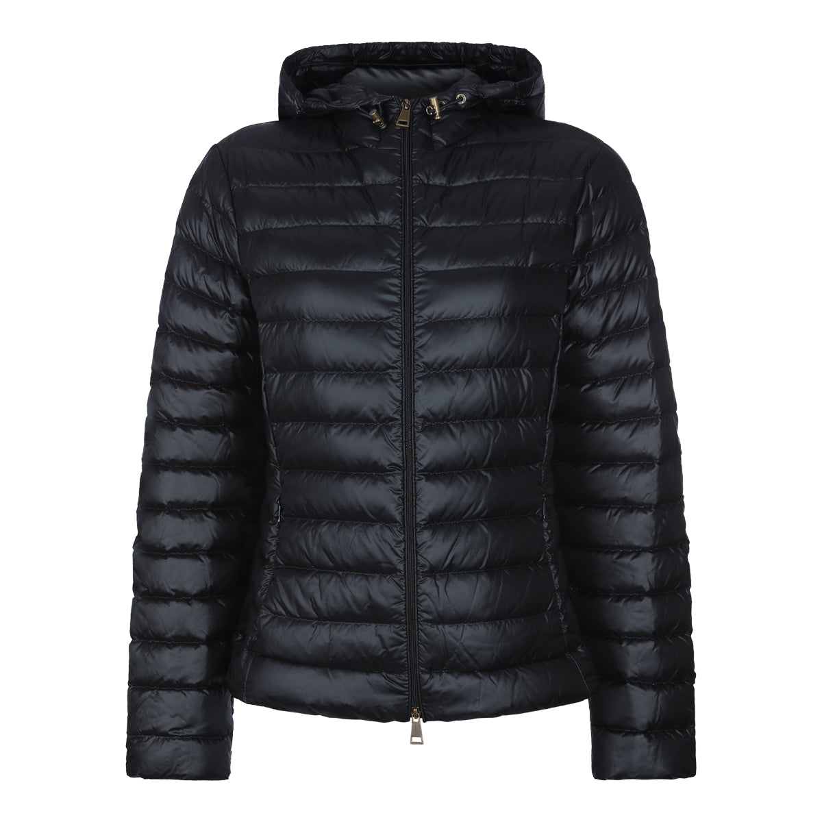 BLACK PUFFER IGELHOOD DOWN JACKET