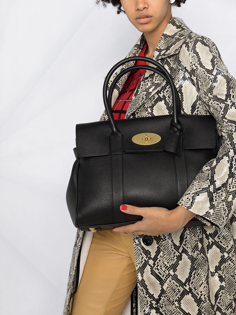 BLACK LEATHER BAYSWATER TOP HANDLE BAG