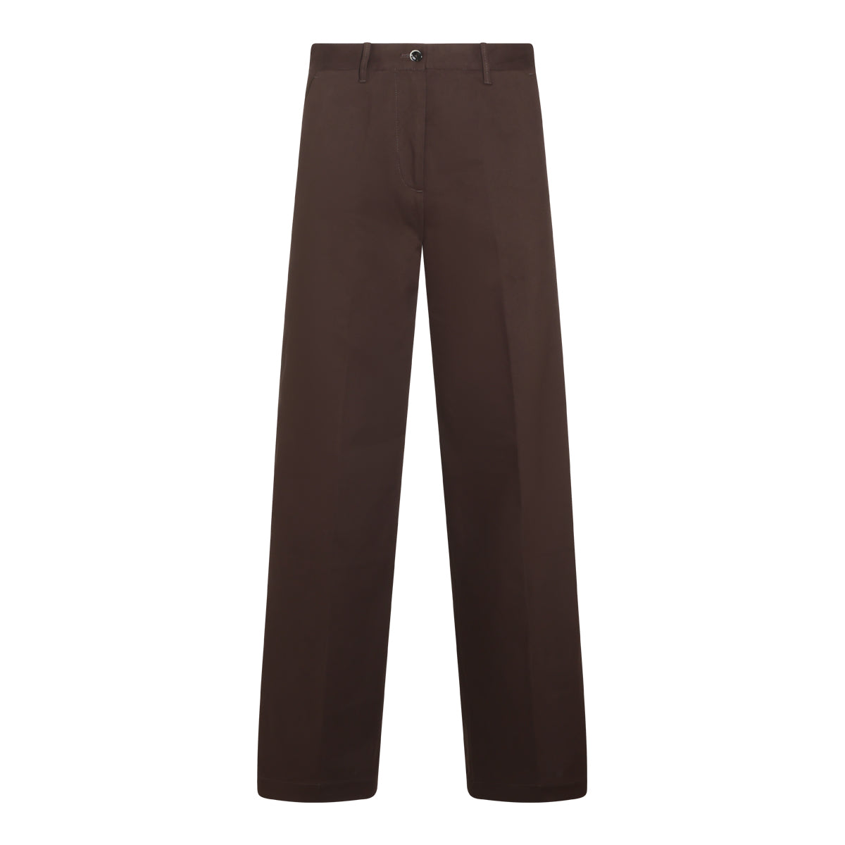 BROWN WOOD COTTON AND CASHMERE BLEND WIDE LEG PANTS