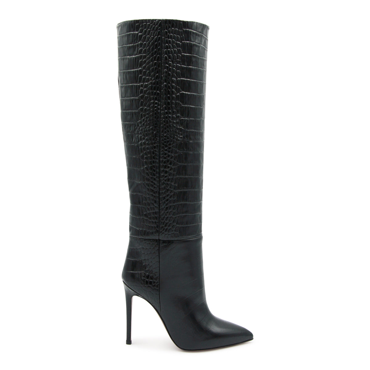 BLACK CARBON LEATHER STILETTO BOOTS