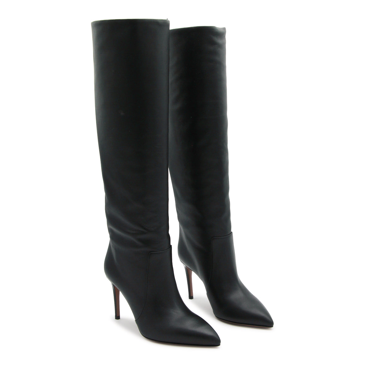 BLACK LEATHER STILETTO BOOTS