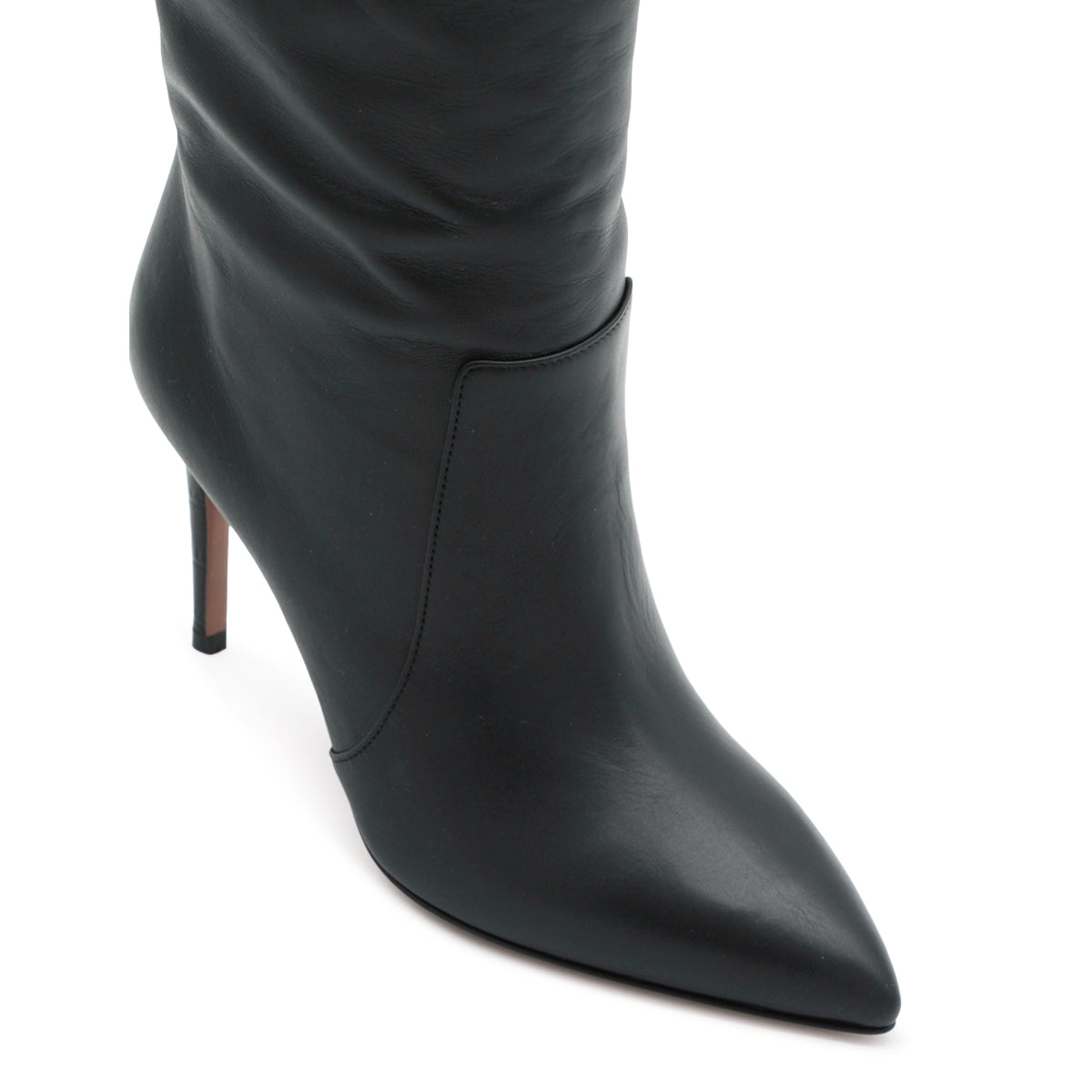 BLACK LEATHER STILETTO BOOTS