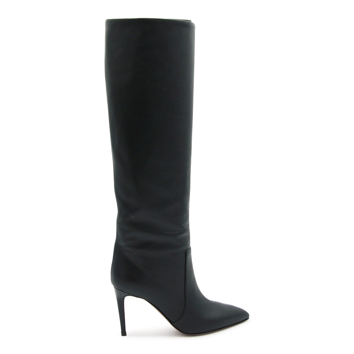 BLACK LEATHER STILETTO BOOTS