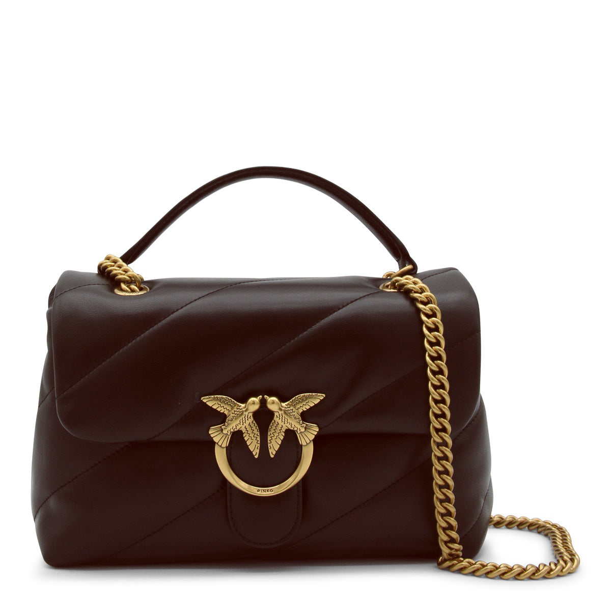 BROWN LEATHER LOVE CLASSIC PUFF CROSSBODY BAG