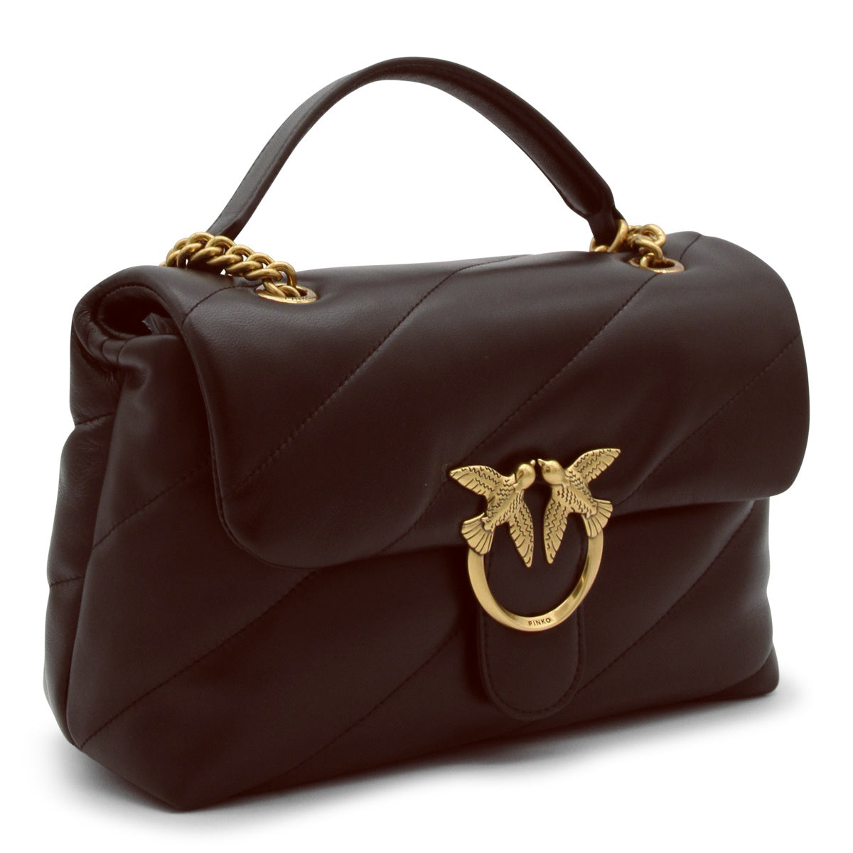 BROWN LEATHER LOVE CLASSIC PUFF CROSSBODY BAG
