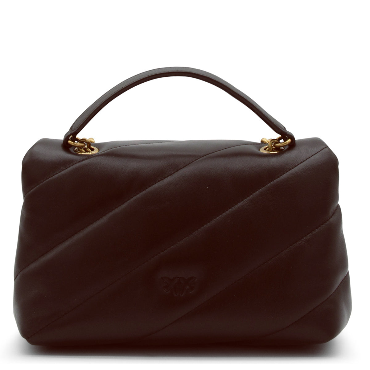 BROWN LEATHER LOVE CLASSIC PUFF CROSSBODY BAG