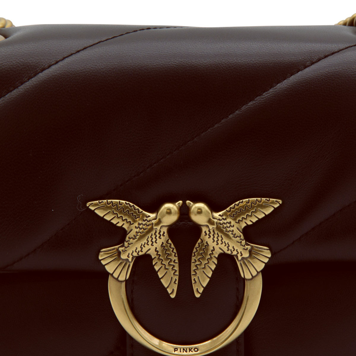 BROWN LEATHER LOVE CLASSIC PUFF CROSSBODY BAG
