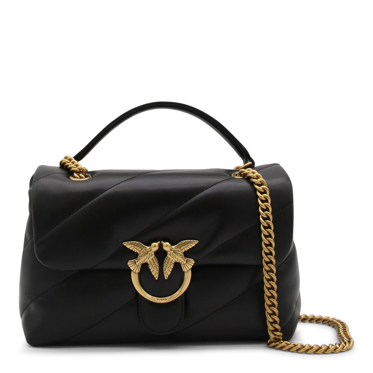 BLACK LEATHER LOVE CLASSIC PUFF CROSSBODY BAG