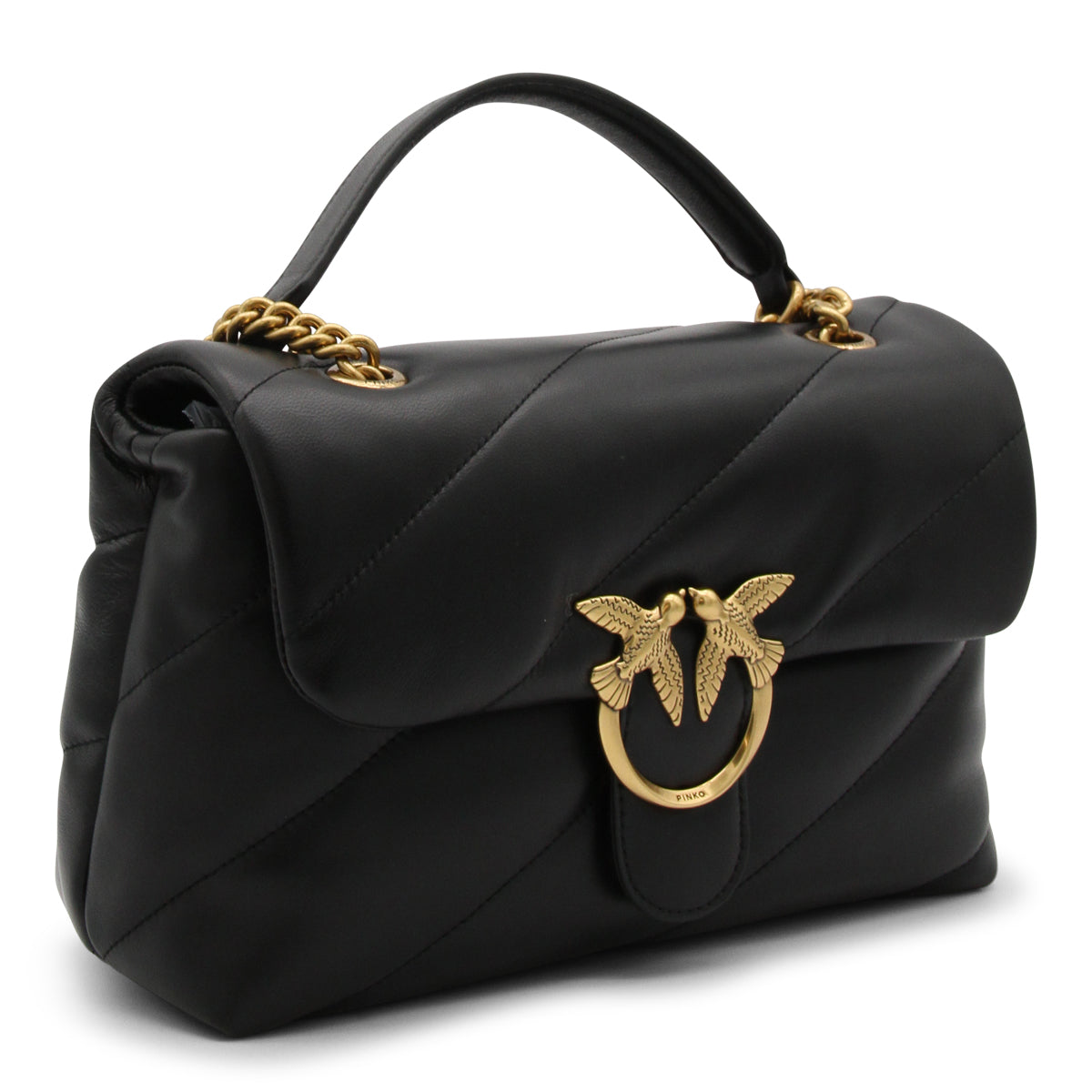 BLACK LEATHER LOVE CLASSIC PUFF CROSSBODY BAG