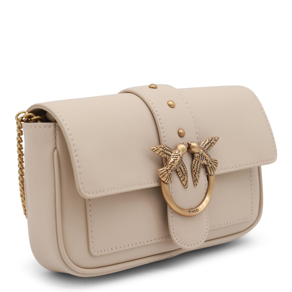 BEIGE LEATEHR LOVE ONE SIMPLY POCKET SHOULDER BAG