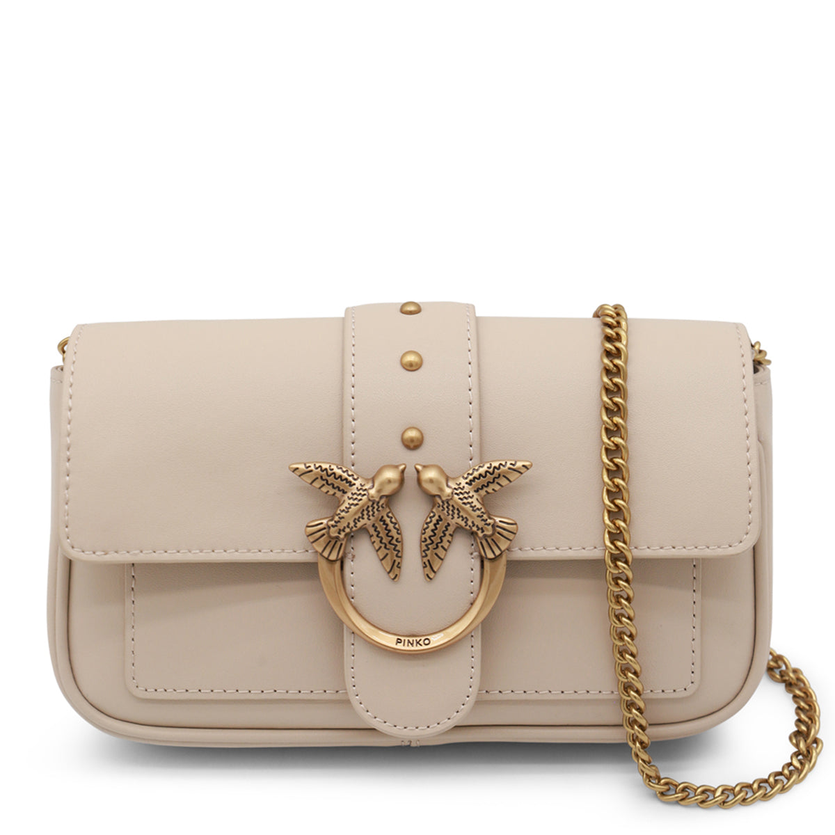 BEIGE LEATEHR LOVE ONE SIMPLY POCKET SHOULDER BAG