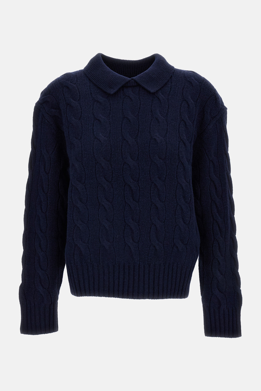 CABLE-KNIT WOOL-CASHMERE POLO SWEATER