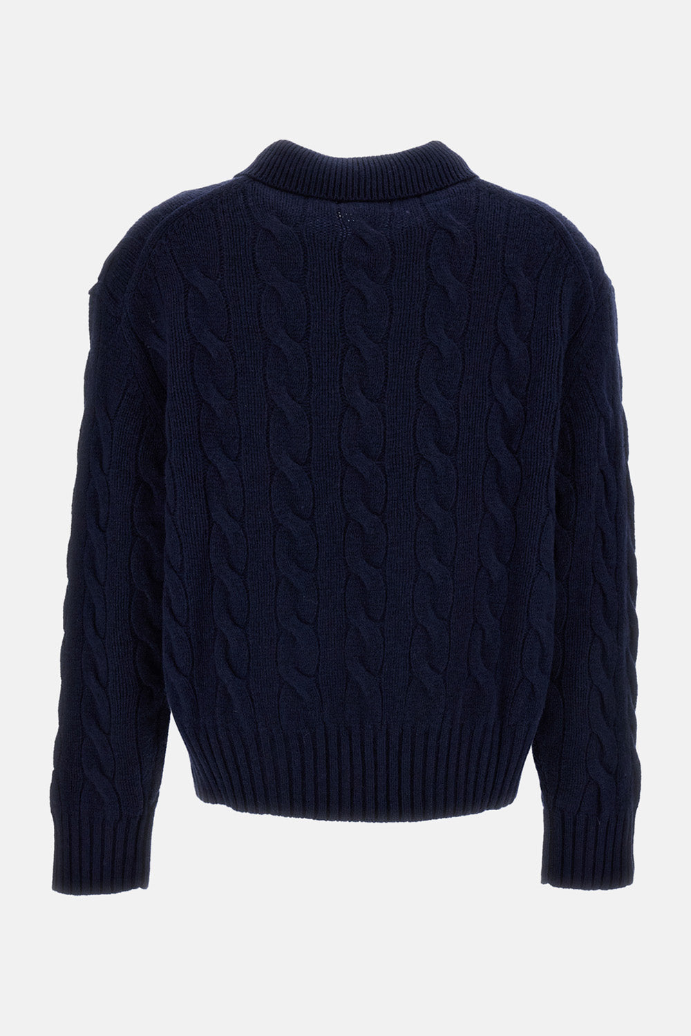 CABLE-KNIT WOOL-CASHMERE POLO SWEATER