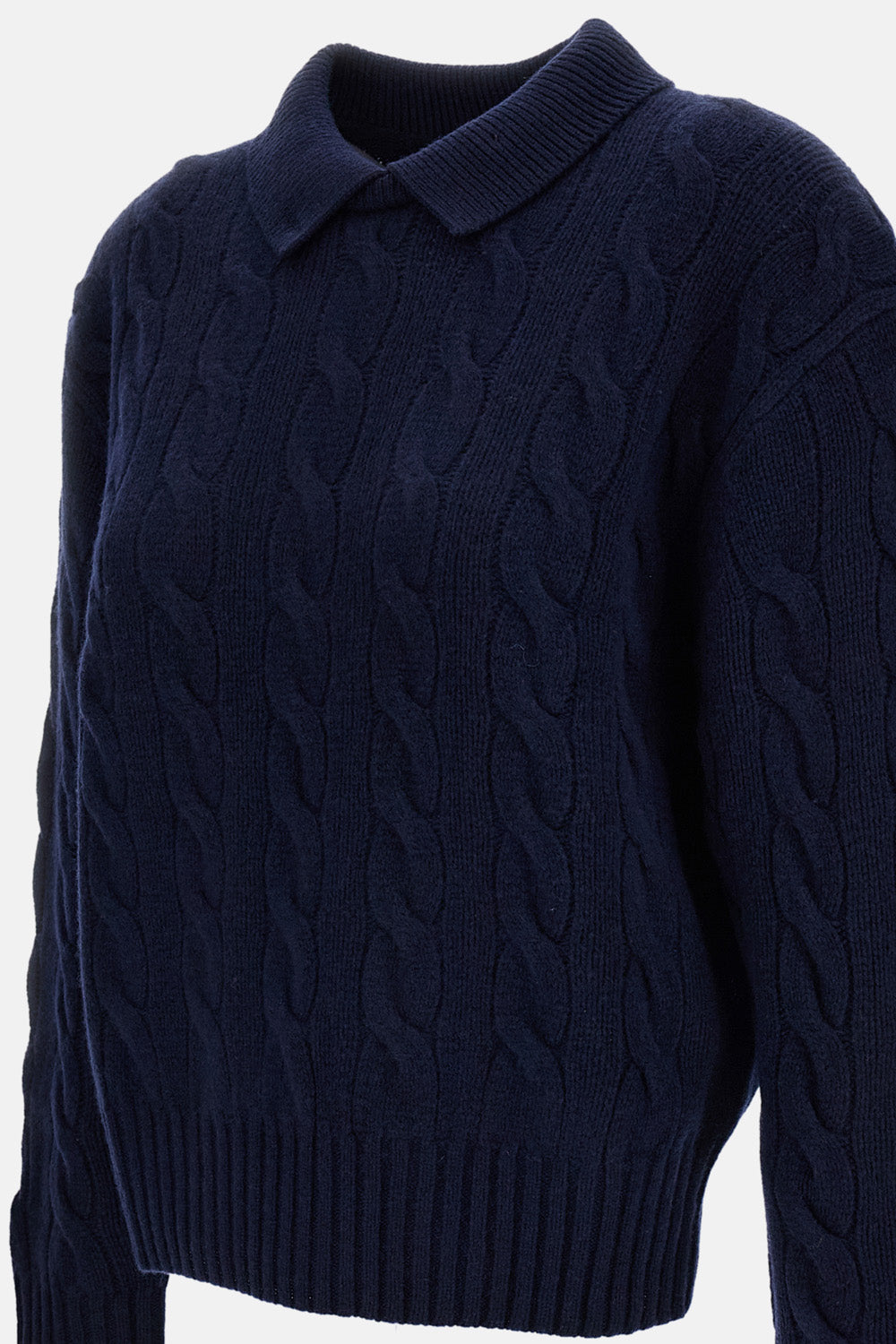 CABLE-KNIT WOOL-CASHMERE POLO SWEATER