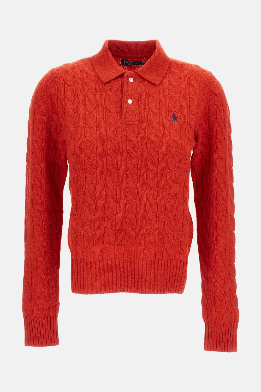WOOL AND CASHMERE CABLE-KNIT POLO SWEATER