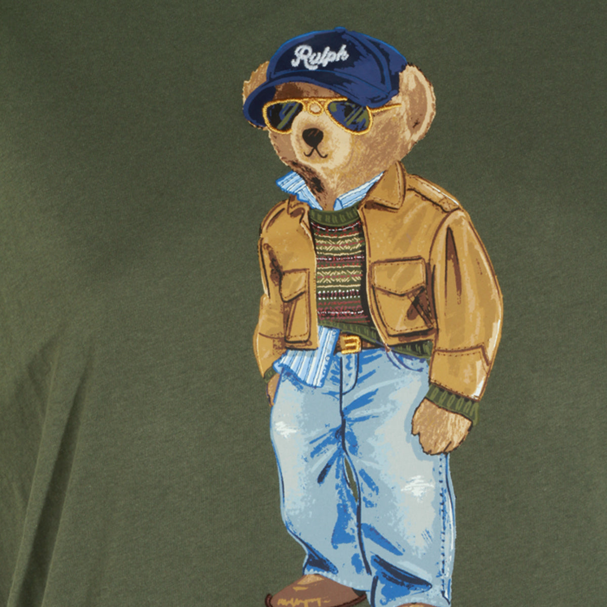 DENSE OLIVE BEAR COTTON T-SHIRT