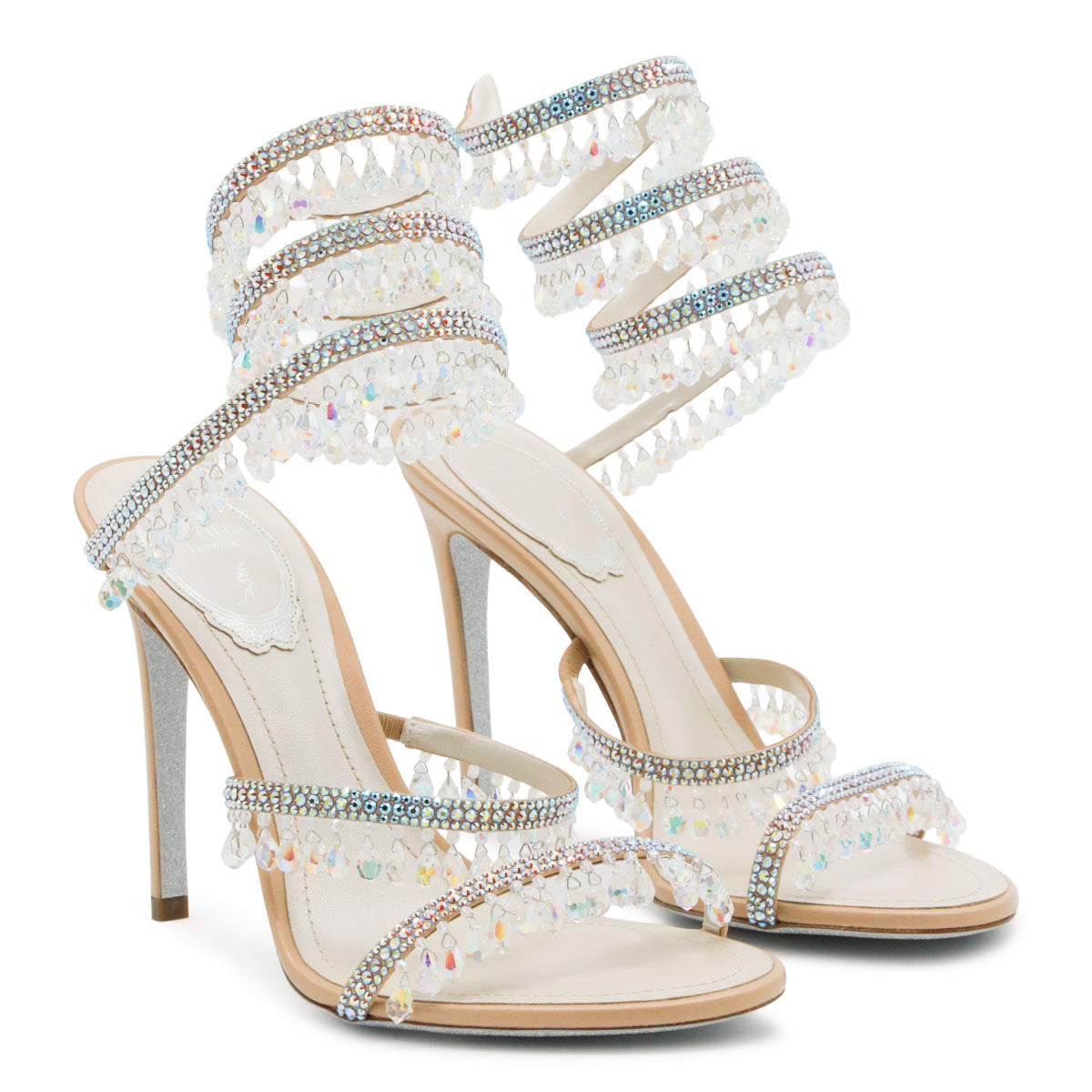 BEIGE LEATHER CLEO HIGH HEEL SANDALS