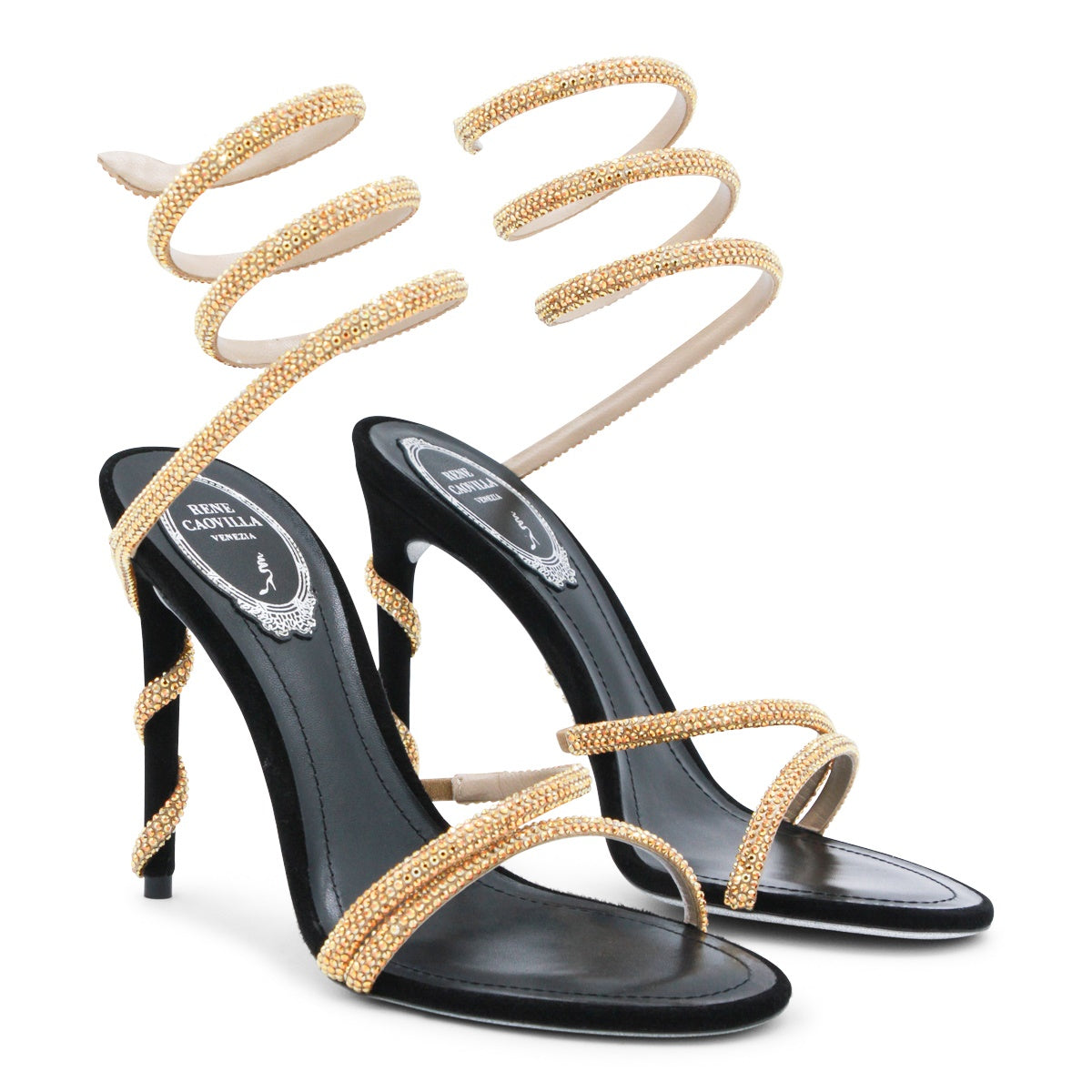 BLACK AND GOLD LEATHER SANDALS