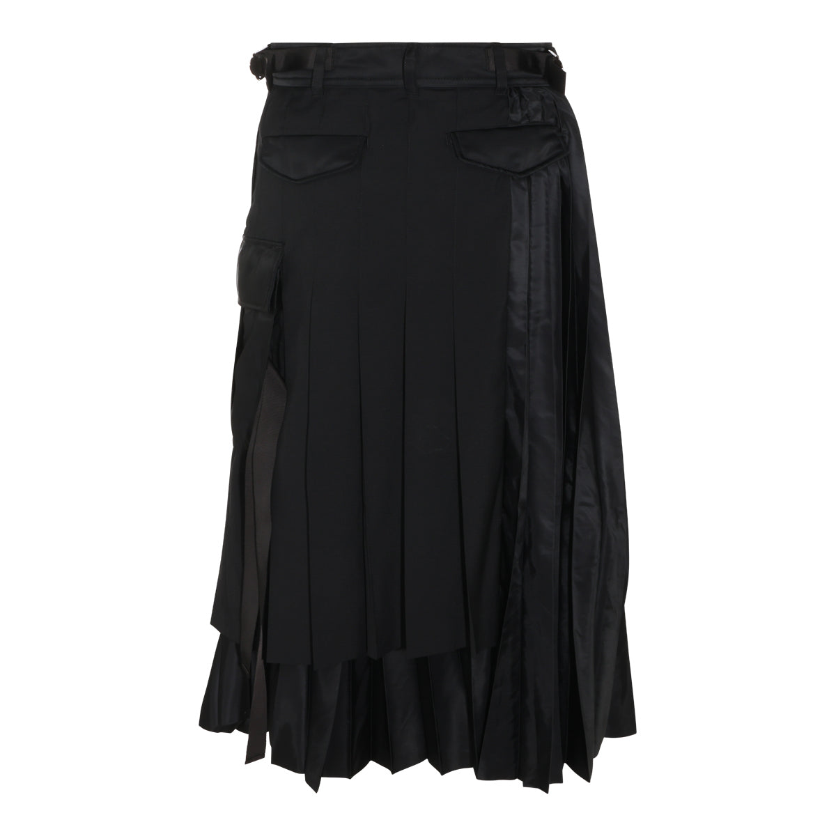 BLACK WOOL BLEND TWILL LONG SKIRT