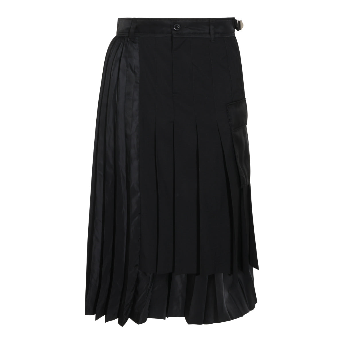 BLACK WOOL BLEND TWILL LONG SKIRT