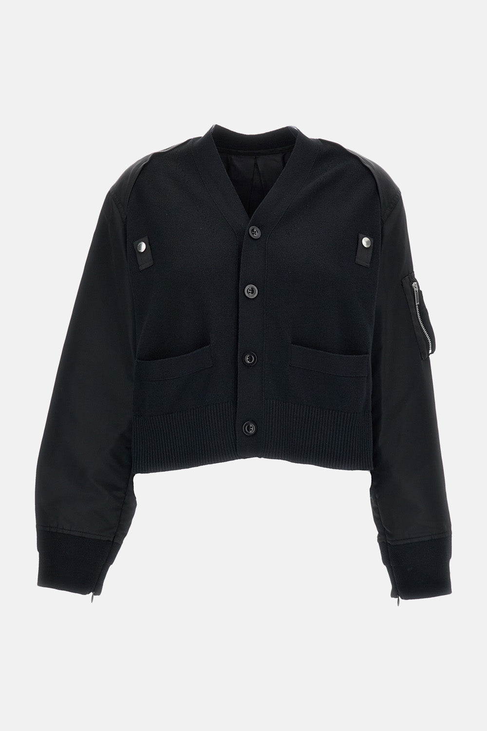 NYLON TWILL X COTTON KNIT CARDIGAN