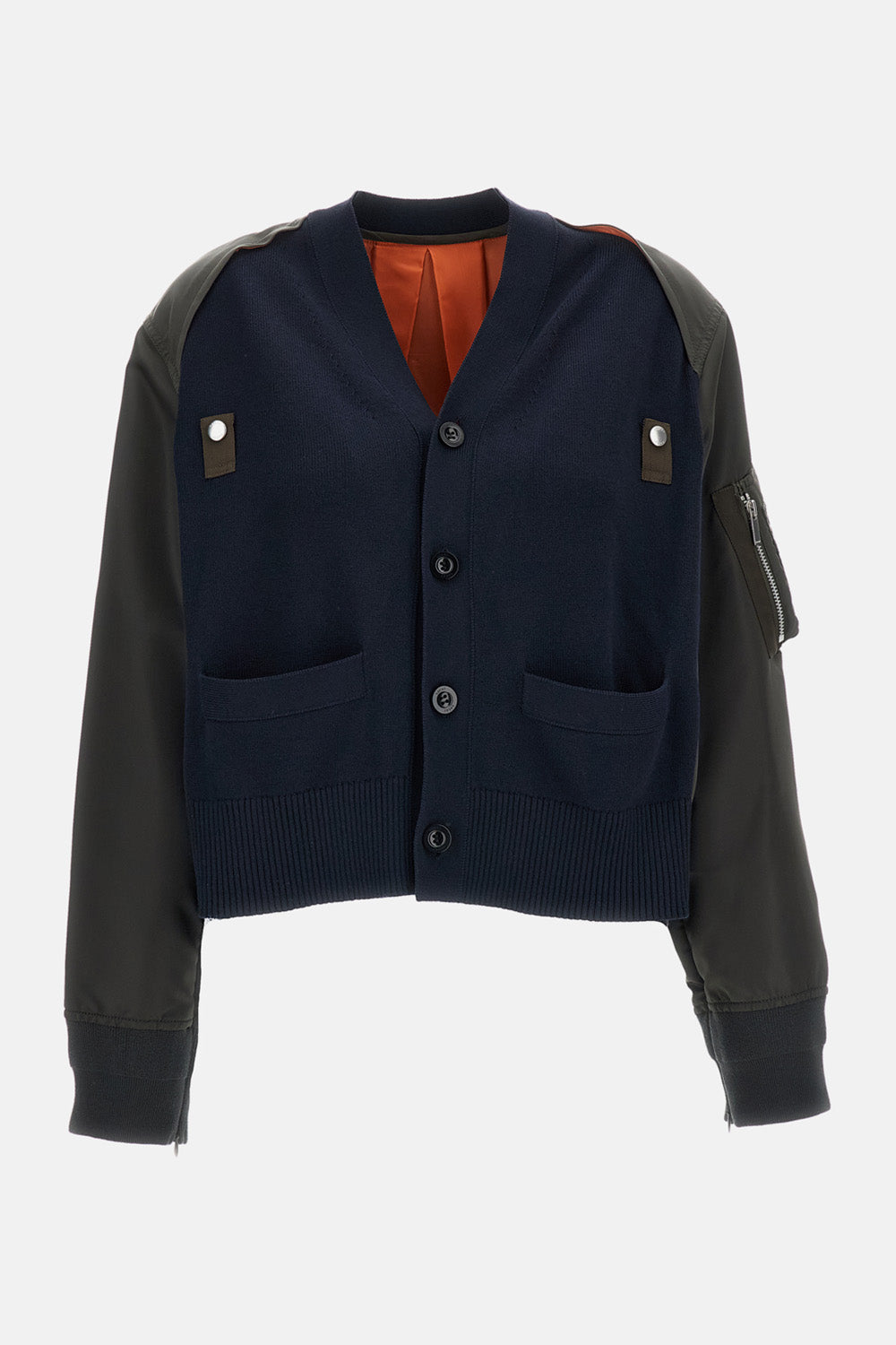 NYLON TWILL X COTTON KNIT CARDIGAN