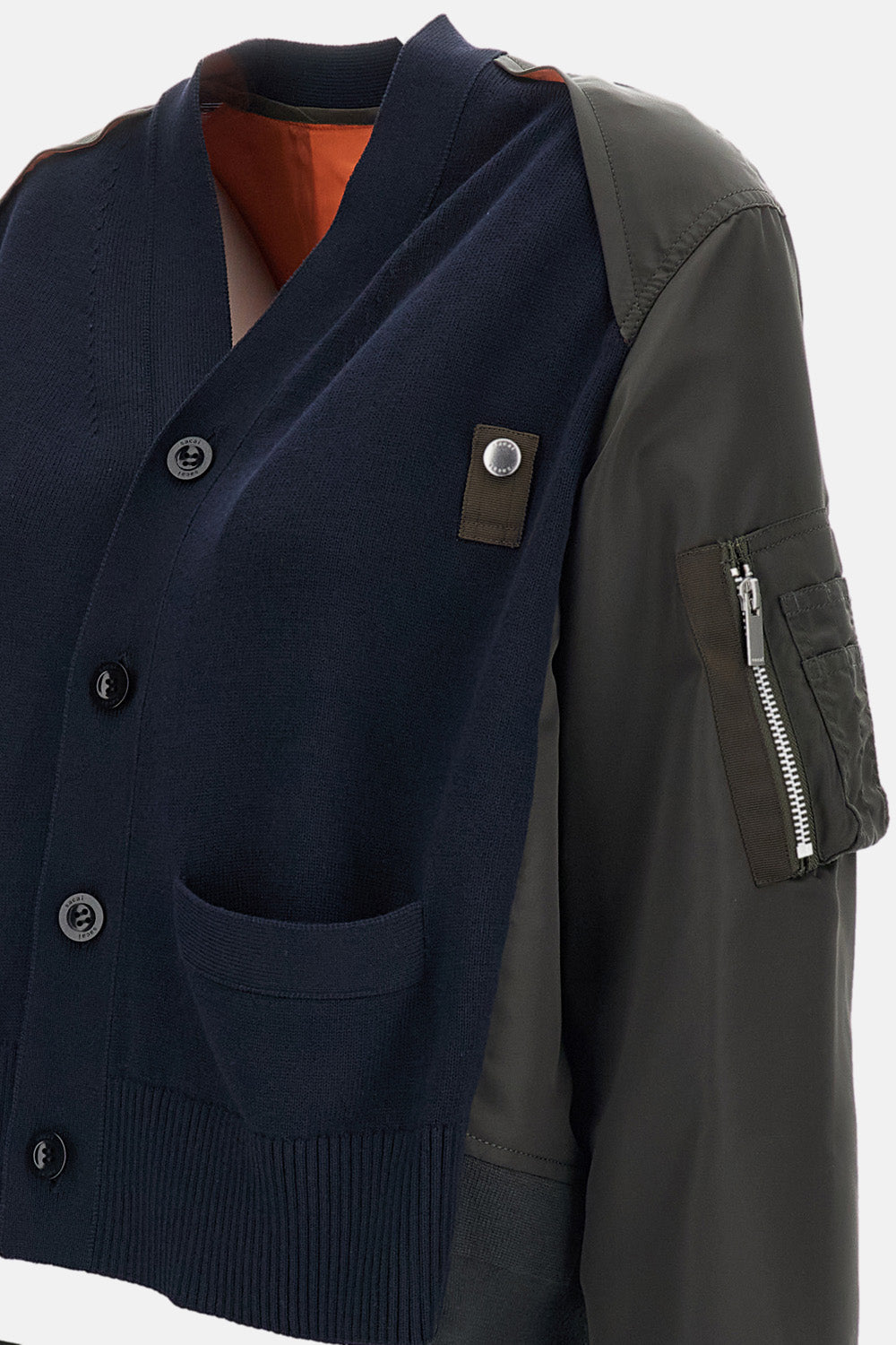 NYLON TWILL X COTTON KNIT CARDIGAN