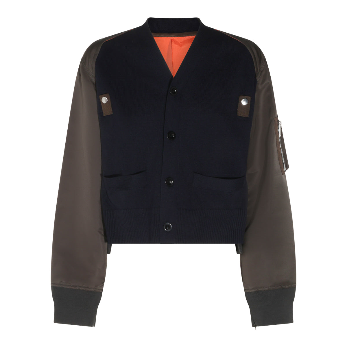 NAVY AND KHAKI COTTON BLEND CARDIGAN