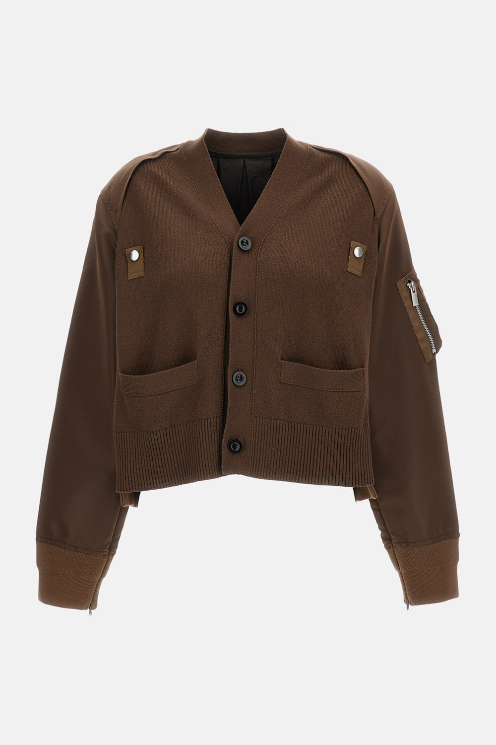 NYLON TWILL X COTTON KNIT CARDIGAN